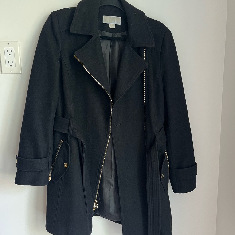 Michael Kors Black belted peacoat